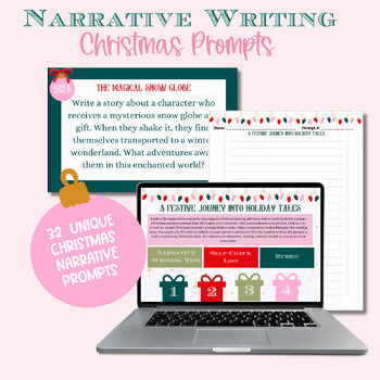 Preview of Christmas Narrative Writing Prompts Writing Tips, Checklist, and Rubric- NOPREP