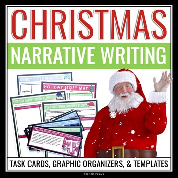 Preview of Christmas Writing - Narrative Task Cards, Graphic Organizers, and Templates