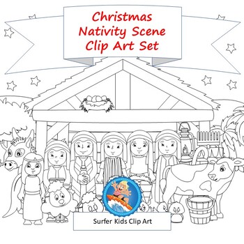 christmas black and white vector clip art nativity scene