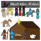 Bible Story Clip Art- Christmas Nativity in Color and Black Line