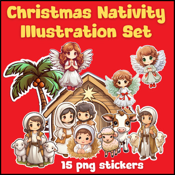 Preview of Christmas Nativity Illustration Set: Nativity Scene with Unique Stickers Clipart