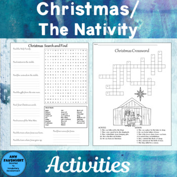 Christmas Nativity Word Search and Crossword by Ann Fausnight | TpT