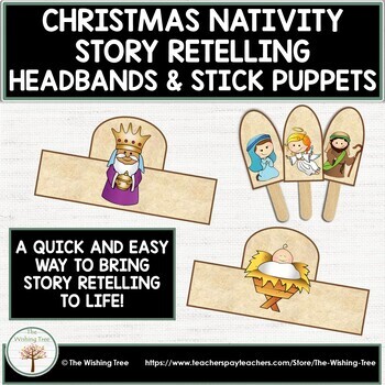 Preview of Christmas Nativity Story Retelling Headbands and Stick Puppets