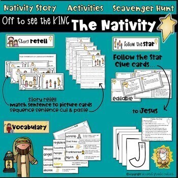 Christmas Nativity Story with questions, activities, scavenger hunt and ...