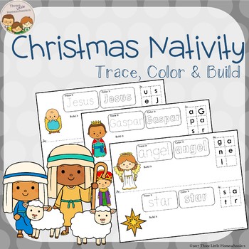Christmas Nativity Trace Color Build Writing Center Activities | TpT