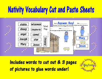 Preview of Christmas, Nativity Vocabulary Cut and Paste (Glue)