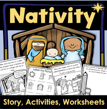 Christmas Nativity and the birth of Jesus Story Activities and Worksheets