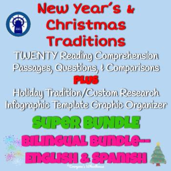 Preview of Christmas/New Year Reading, Compare, & Graphic Organizer Super Bilingual Bundle