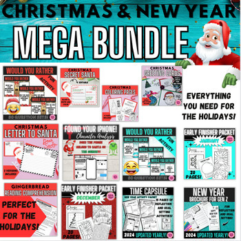 Preview of Christmas/New Year | Winter Bundle | Fun Games Writing Drawing Activities
