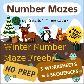 Preview of Christmas New Year Winter Number maze Math activity for free Freebie