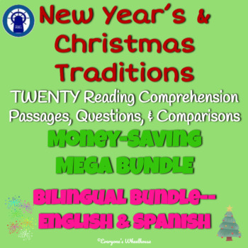 Preview of Christmas/New Year's Reading Comprehension Passages & More Mega Bilingual Bundle