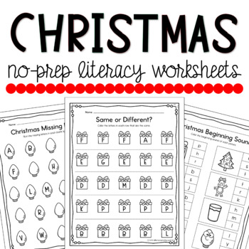 Preview of Christmas No-Prep Literacy Worksheets for Preschool Pre-K and Kindergarten