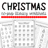 Christmas No-Prep Literacy Worksheets for Preschool Pre-K 
