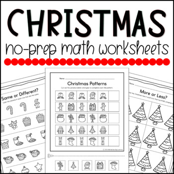 Christmas No-Prep Math Worksheets for Preschool Pre-K and Kindergarten