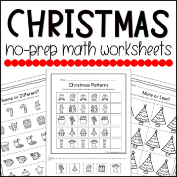 Preview of Christmas No-Prep Math Worksheets for Preschool Pre-K and Kindergarten