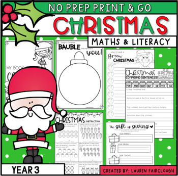 Preview of Christmas No Prep Math and Literacy - Year 3