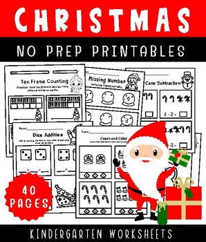 Preview of Christmas No Prep Printables Kindergarten math & Literacy worksheets activities