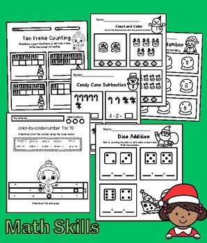 Christmas No Prep Printables Kindergarten Math & Literacy Worksheets 