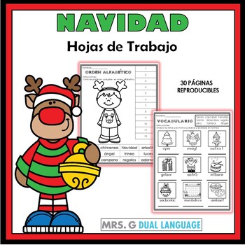 Preview of Spanish Christmas Literacy Worksheet Packet / La  Navidad Hojas de Trabajo