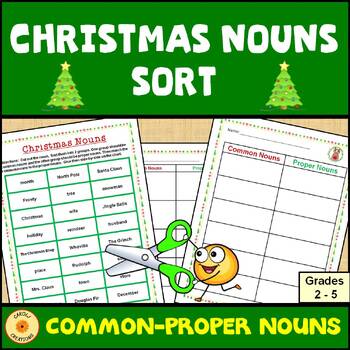 Preview of Christmas Activity Common and Proper Nouns Sort and Match with Easel Option