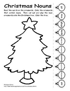Christmas Nouns Worksheet by Rebecca Bettis | Teachers Pay Teachers