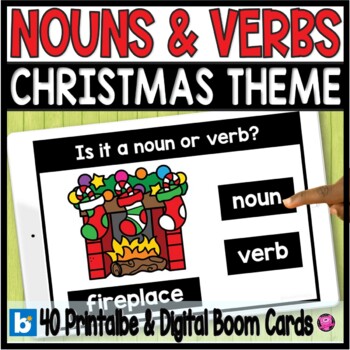 Preview of Christmas Nouns and Verbs Digital Parts of Speech - December Winter Grammar 