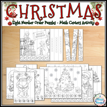 Preview of Christmas Number Order Puzzles December Math Centers Activities {outlined}