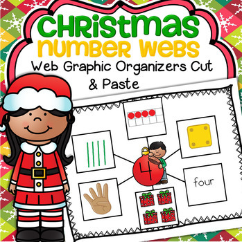 Preview of Christmas Number Webs 1-10 Cut and Paste for PreK and Kindergarten.