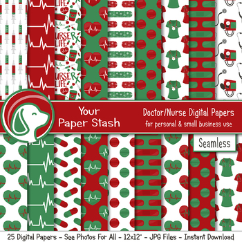 Preview of Christmas Nurse Nursing Doctor Medical Seamless Digital Paper Backgrounds