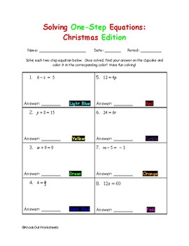 Preview of Christmas One-Step Equations Color by Numbers