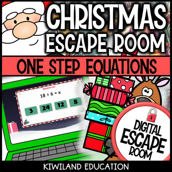 Preview of Christmas One Step Equations Digital Escape Room Activity Game December Math 