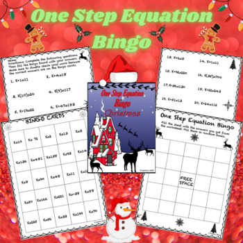 Preview of Christmas One Step Equations Worksheet | Bingo | 6th Grade Math Activity