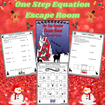 Preview of Christmas One Step Equations Worksheet | Escape Room | 6th Grade Math
