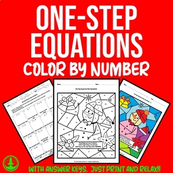 Preview of Christmas Math Color by Number: One-step Equations Christmas 6th 7th 8th Grades