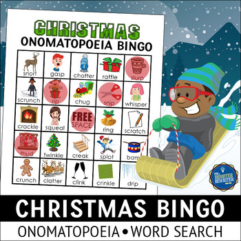 Christmas Onomatopoeia Bingo Game and Word Search by The Brighter Rewriter