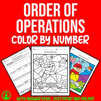 Preview of Christmas Math Color by Number: Order of Operations Christmas