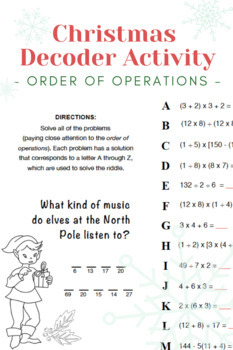 Preview of Christmas Order of Operations Practice Decoder Activity Worksheet