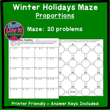 Preview of Christmas Math Winter Math Solving Proportions Holiday Maze Activity