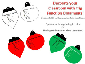 Preview of Christmas Ornaments: Find the Missing Trig Functions