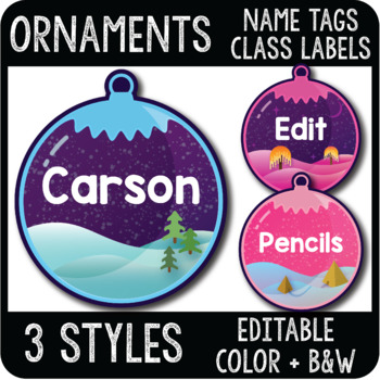 Preview of Christmas Ornaments Name Tags, Winter Classroom Decor, Cubby and Locker Labels