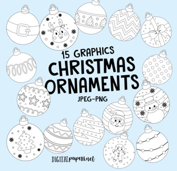 Preview of Christmas Ornaments Outlines Clipart