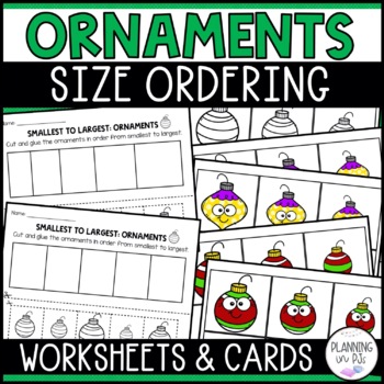 Preview of Christmas Ornaments Size Ordering | Order by Size Math Centers | Cut and Glue