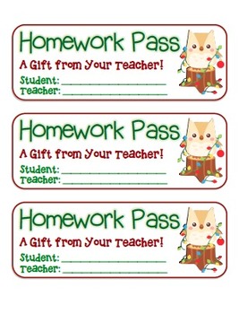 Preview of “Christmas Owl” Homework Pass –Holiday FUN! (full color & black line version)