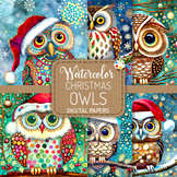 Christmas Owls - Transparent Watercolor Digital Paintings