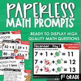 Christmas PAPERLESS Math Prompts Spiral Review December 1st Grade