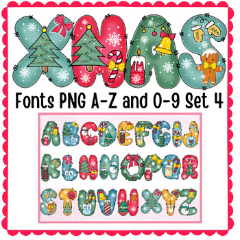 Preview of Christmas PNG color fonts A-Z and 0-9 set 4.