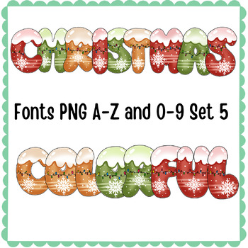 Preview of Christmas PNG color fonts A-Z and 0-9 set 5.