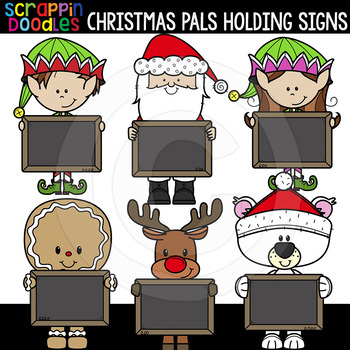 Christmas Pals Holding Chalkboards Clipart {scrappin Doodles Clipart}