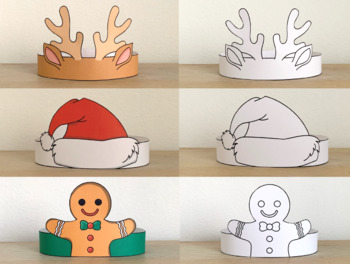 Christmas Paper Crowns Hats Printable Coloring Craft Activity for Kids