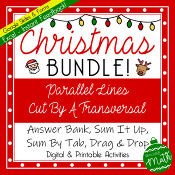 Preview of Christmas Parallel Lines Cut By Transversal Bundle | Google Slide & Form | Excel